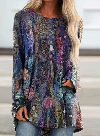 Women's Tunics Abstract Floral Long Sleeve Round Neck Daily Tunic