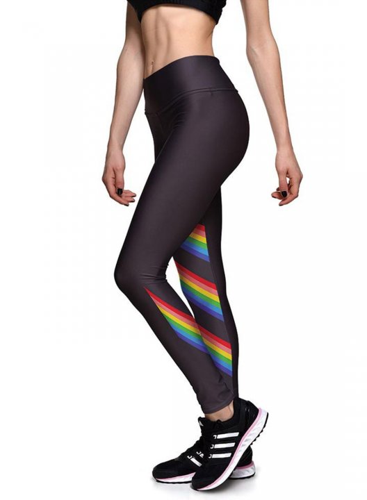 Women's Leggings Slim Rainbow-print Color Block High Waist Daily Track Pants