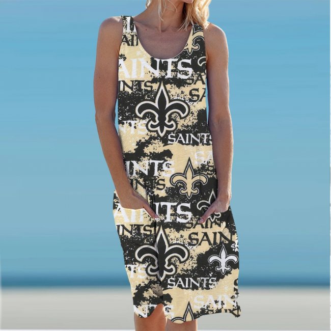 New Orleans Saints Round Neck Sleeveless Knit Dress