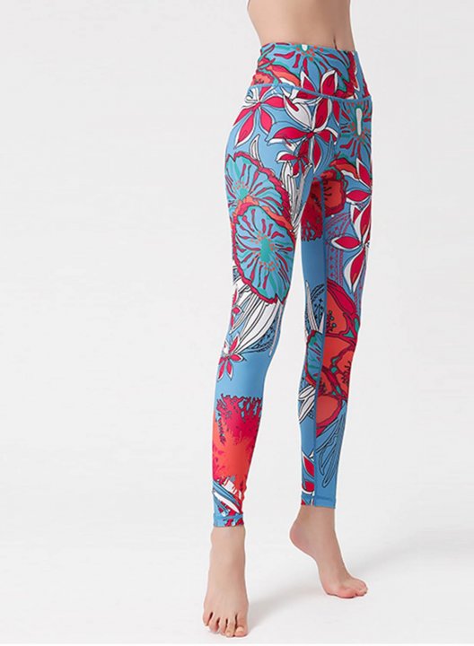 Women's Leggings Slim Floral Fruits & Plants Color Block Mid Waist Full Length Daily Sporty Pants