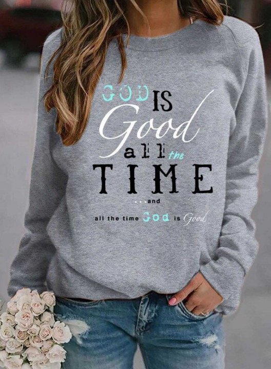 Women's God is Good All The Time Quotes Sweatshirt Solid Letter Long Sleeve Round Neck Daily Casual Sweatshirt