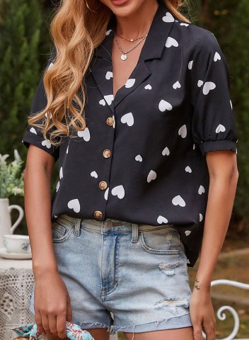 Women's Blouses Heart-shaped Button-up Turn Down Collar Short Sleeve Casual Daily Blouses