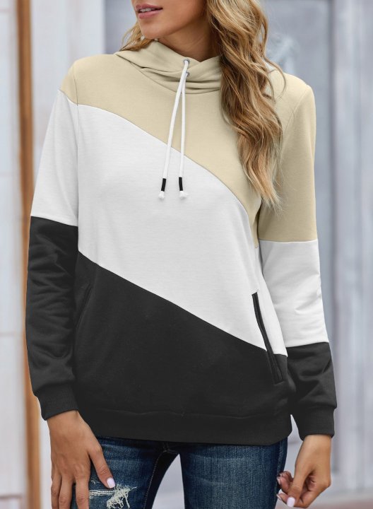 Color Block Stand Neck Long Sleeve Hoodie