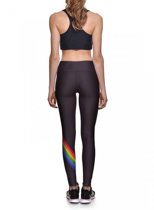 Women's Leggings Slim Rainbow-print Color Block High Waist Daily Track Pants