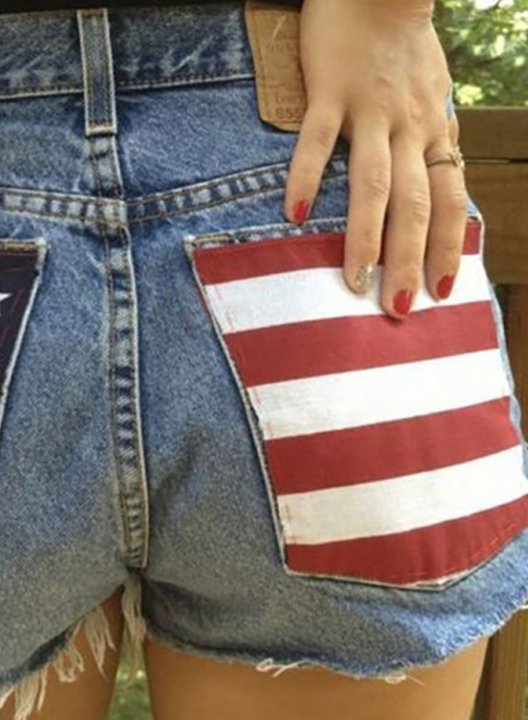 Women's Shorts Color Block American Flag Straight High Waist Denim Shorts