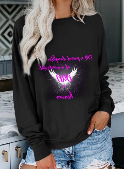 Women's Pullovers Abstract Letter Solid Round Neck Long Sleeve Casual Daily Pullovers