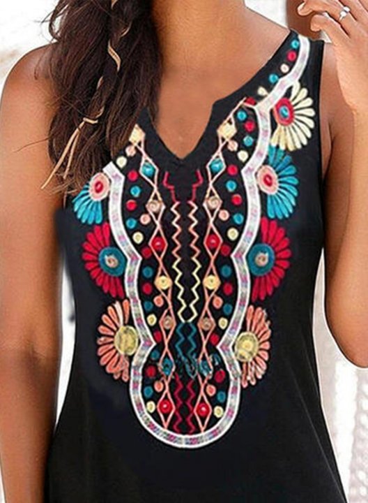 Women's Mini Dress Tribal A-line V Neck Sleeveless Summer Casual Beach Mini Dress