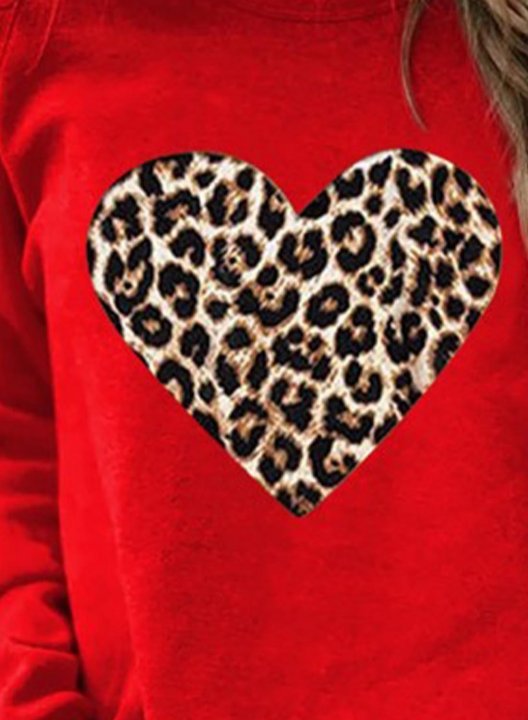 Women's Leopard Heart Sweatshirt Color Block Long Sleeve Round Neck Pullovers