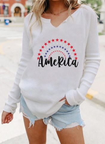 Women's Pullovers Solid Letter Long Sleeve V Neck Casual Pullover
