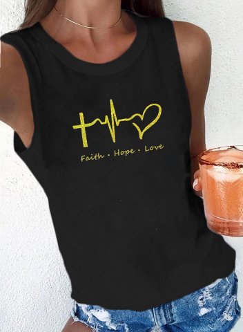 Women's Tank Tops Solid Heart-shaped faith hope love Summer Sleeveless Round Neck Basic Tops