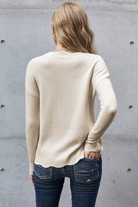 Women's Sweaters Wavy V-neck Solid Color Sweaters