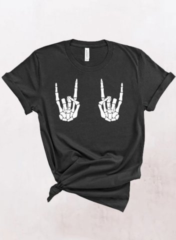 Women's T-shirts Rock Print Short Sleeve Round Neck Daily T-shirt