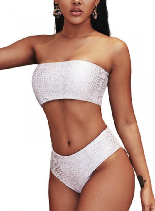 Women's Swimsuits Solid V Neck Off Shoulder Padded Basic Two-piece Suit Bathing Suits