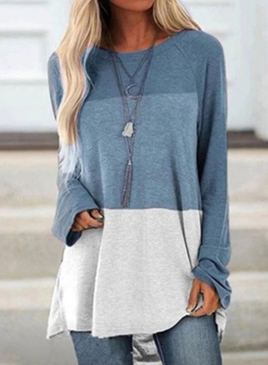 Color Block Long Sleeve Round Neck Daily Casual Sweatshirt