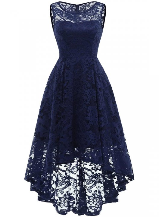 Women's Vintage Floral Lace Dress Solid Sleeveless Irregular Hem Formal Party Midi Dress Cocktail Formal Swing Dress Casual Dress