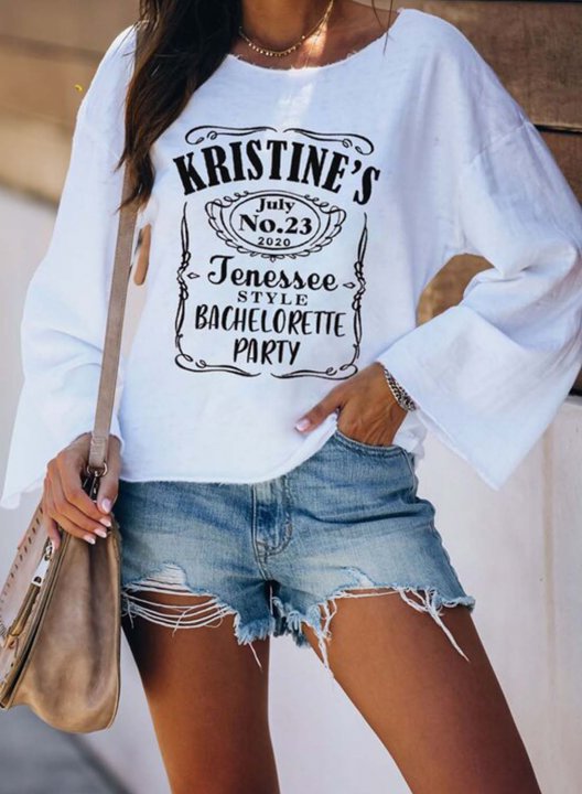 Solid Letter Print Long Sleeve Round Neck Sweatshirt