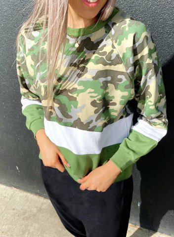 Camouflage Long Sleeve Round Neck Sweatshirt