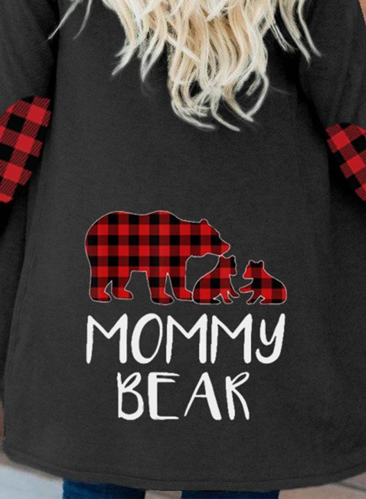 Woman Mommy Bear Print Cardigan Plaid Daily V Neck Cardigan