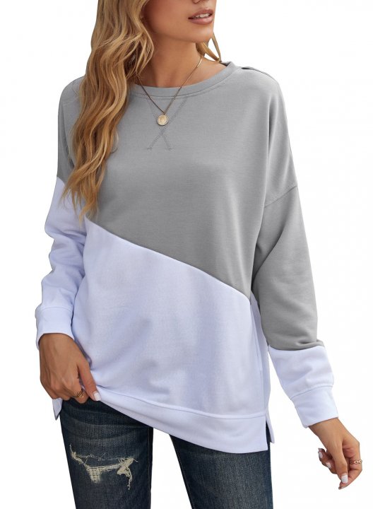 Color Block Long Sleeve Round Neck Casual Sweatshirt