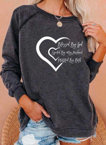 Women's Blessed By God Spoiled By My Husband Protected By Both T-shirts Heart Letter Print Daily Casual T-shirts