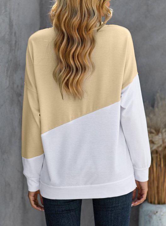 Color Block Long Sleeve Round Neck Casual Sweatshirt