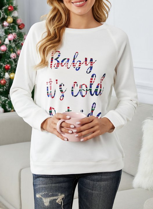 Funny Letter Baby is cold Outside Print Crew Neck Casual Loose Sweatshirt