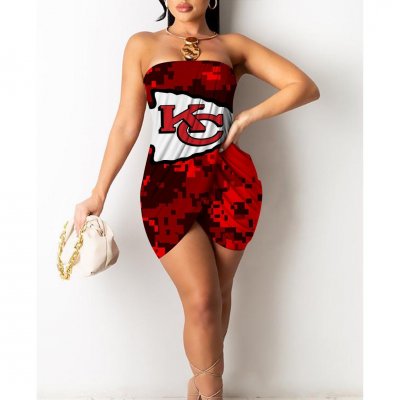 Kansas City Chiefs Printed Irregular Bandeau Midi Dress