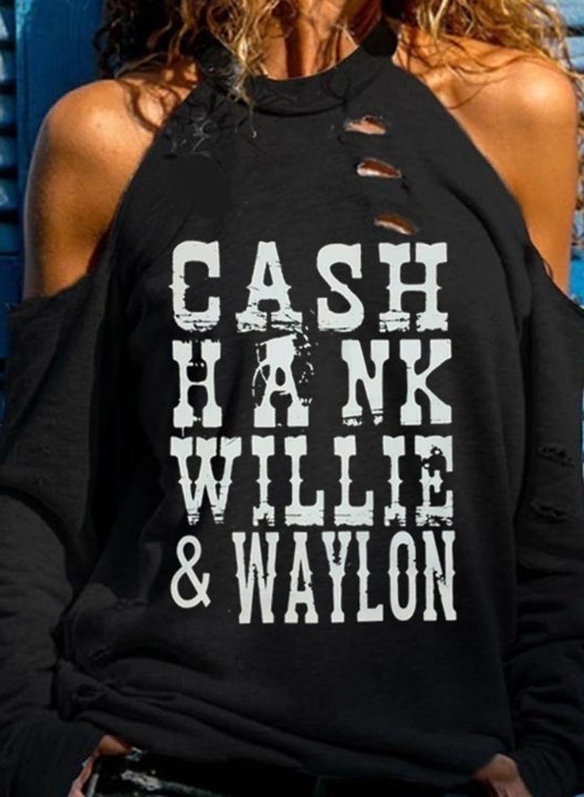 Women's Sweatshirt Comical Cash Hank Willie Waylon Cold shoulder Cut-out T-shirts