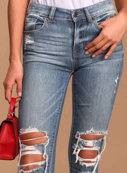 Women's Torn Jeans Slim Solid High Waist Ankle-length Daily Work Torn Jeans