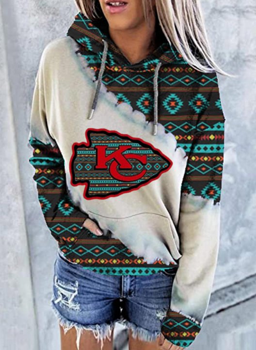 Women's KC Print Hoodies Color-block Ethnic Aztec Style Ethnic Pattern Pocket Hoodie