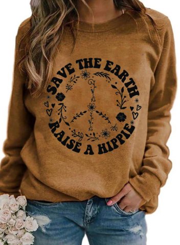 Women's Save The World Quote Sweatshirt Round Neck Long Sleeve Casual Daily Pullovers