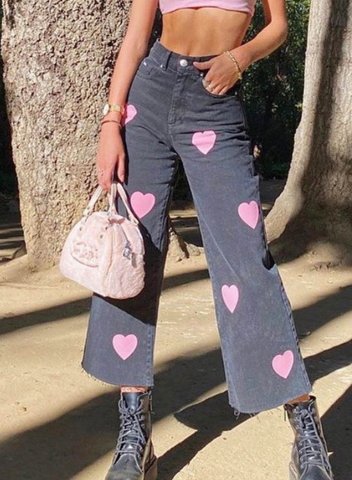 Women's Heart Print Jeans Wide Leg Straight High Waist Daily Ankle-length Jeans