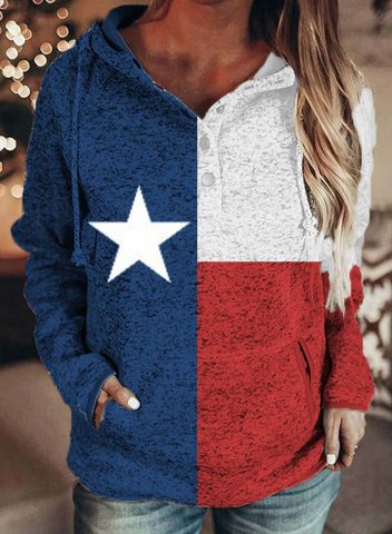 Women's Texas Flag Hoodies Color Block Festival Star Long Sleeve Pocket Texas Independence Day Hoodie