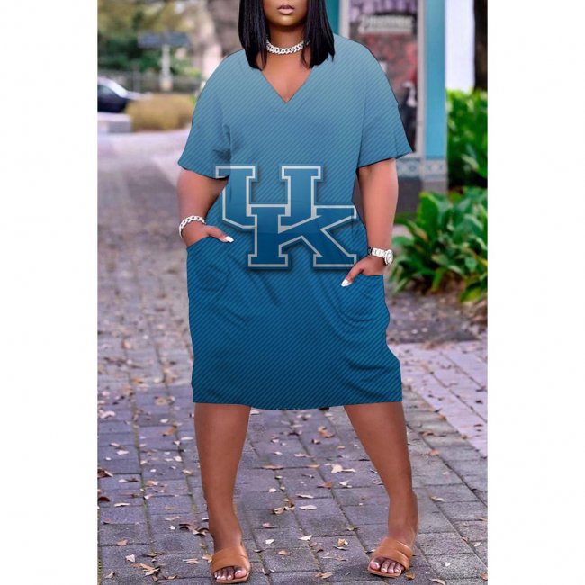 NCAAF Women's KENTUCKY WILDCATS Printed V-neck Casual Pocket Dress