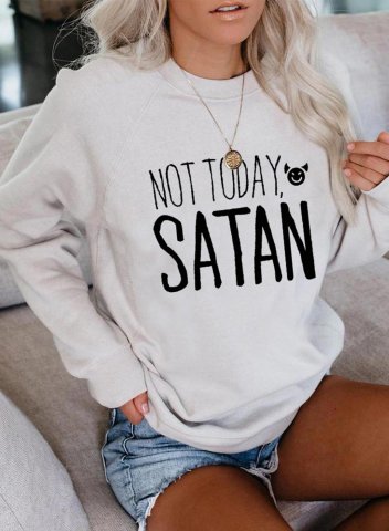 Women's Not Today Satan Print Sweatshirt Solid Letter Round Neck Long Sleeve Casual Daily Pullovers