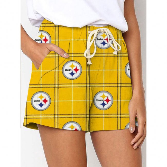 Pittsburgh Steelers Printed Drawstring Elastic Waist Casual Shorts