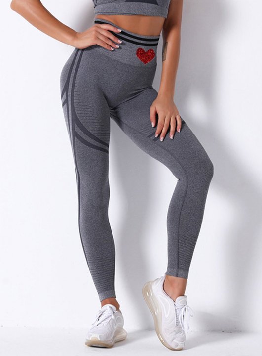 Women's Leggings Striped Heart-shaped High Waist Casual Sporty Sequin Legging