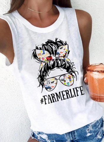 Women's Tank Tops Solid Portrait Print Sleeveless Round Neck Casual Daily Tank Top