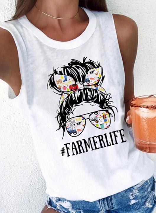 Women's Tank Tops Solid Portrait Print Sleeveless Round Neck Casual Daily Tank Top