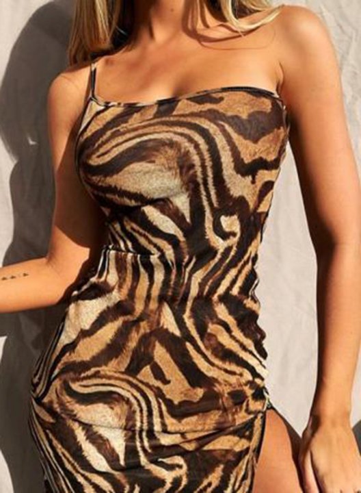 Women's Maxi Dresses Bodycon Split Animal Print Striped Sleeveless Spaghetti Daily Maxi Dress