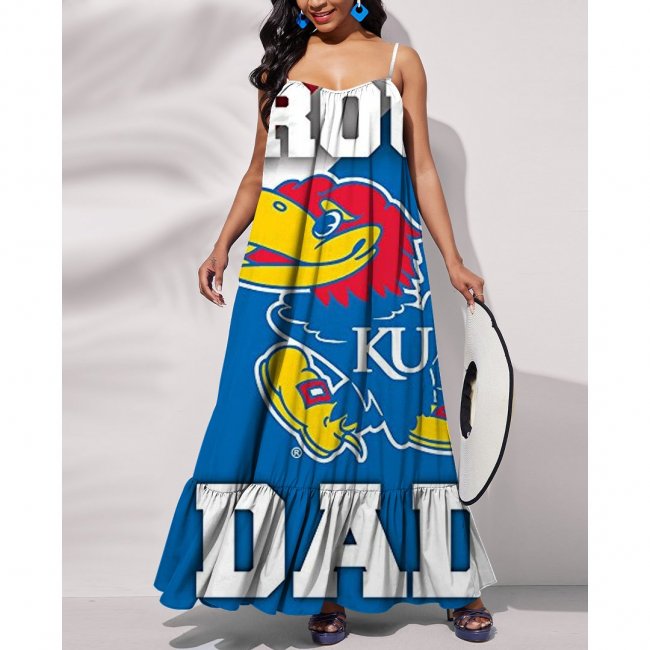 NCAAF KANSAS JAYHAWKS Printed Tie Back Pocket Strap Swing Dress