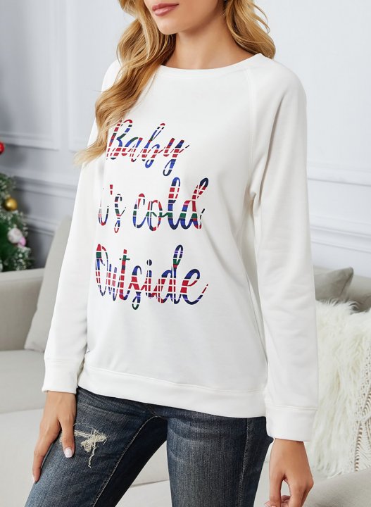 Funny Letter Baby is cold Outside Print Crew Neck Casual Loose Sweatshirt