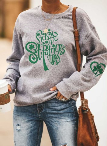 Women's St.Patrick's Day Sweatshirt Festival Shamrock Print Long Sleeve Round Neck Sweatshirt
