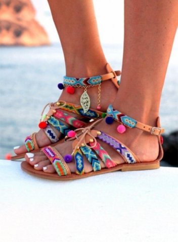 Women's Sandals Color Block Tribal Casual D-ring Sandals