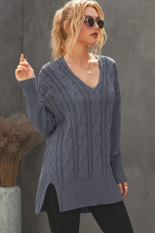 Women's Sweaters Oversized Cozy up V Neck Cut-out Knit Pullover Sweaters
