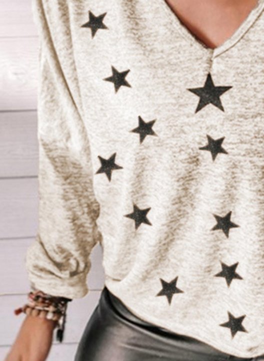 Women's T-shirts Star Print Long Sleeve V Neck Daily T-shirt