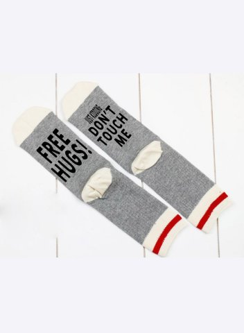 Unisex Free Hugs Just Kidding Don't Touch Me Socks Letter Color-block Cotton Socks