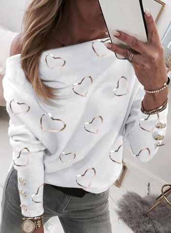 Women's Heart Print Sweatshirts Holiday Long Sleeve One-shoulder Daily Sweatshirt