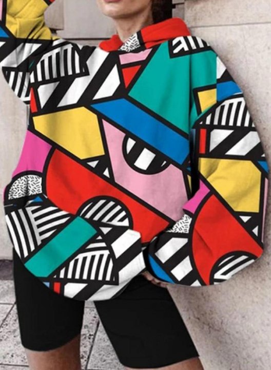 Women's Graphic Geometric Hoodies Color-block Long Sleeve Casual Loose Hoodie