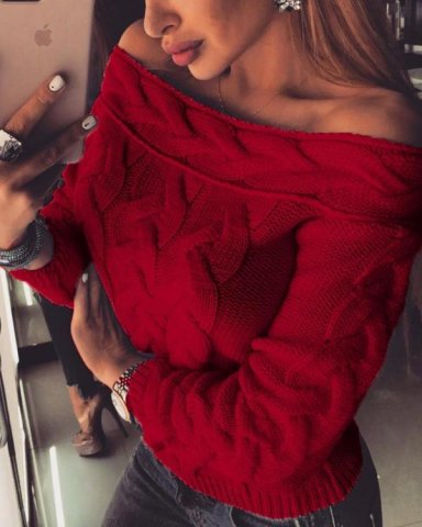 Women's Off Shoulder Long Sleeve Knit Sweater